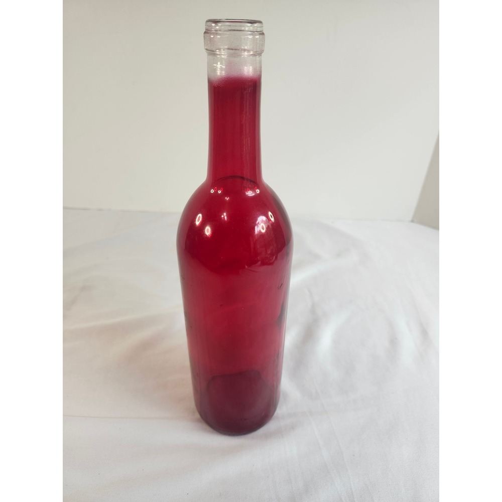 Vintage Ruby Red Glass Decorative Bottle Wine Shape Bud Vase 12 Inch Home Decor